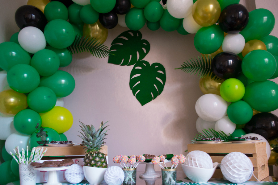 Jungle theme balloon arch at Celebrate You